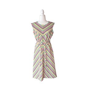 Vintage Sleeveless Midi Belted Sheath Dress with Diagonal Stripe Print